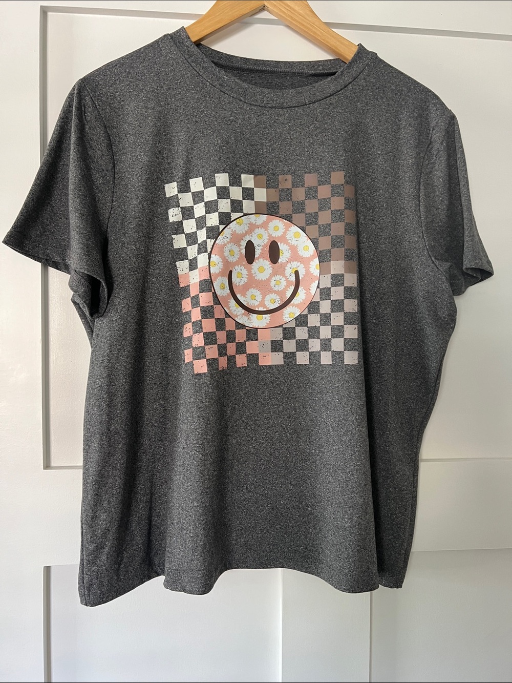 Charcoal Gray Graphic Tee with Daisy Smile